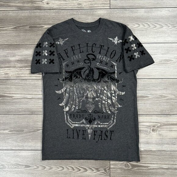 Crazy Y2K Affliction Velour Graphic T Shirt Grunge Cyber - Picture 3 of 6